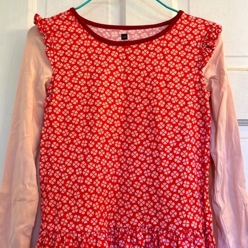 Tea Collection girls red and ivory floral dress in size 8 - Picture 3 of 8